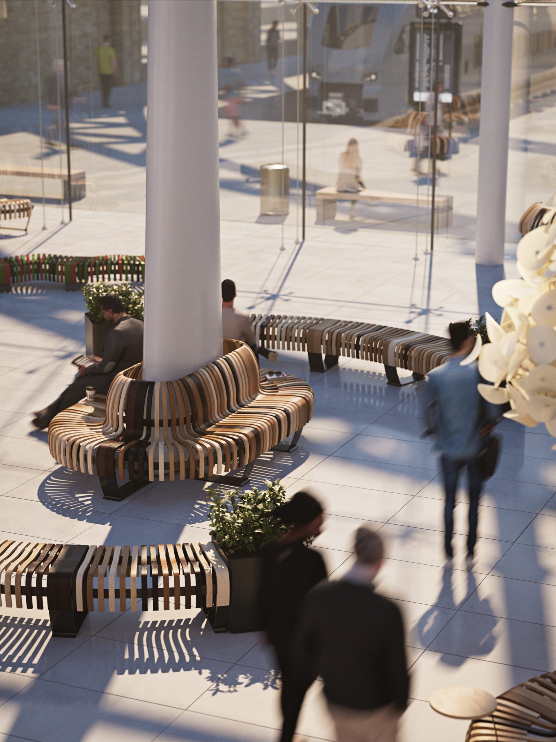 modular seating at train station