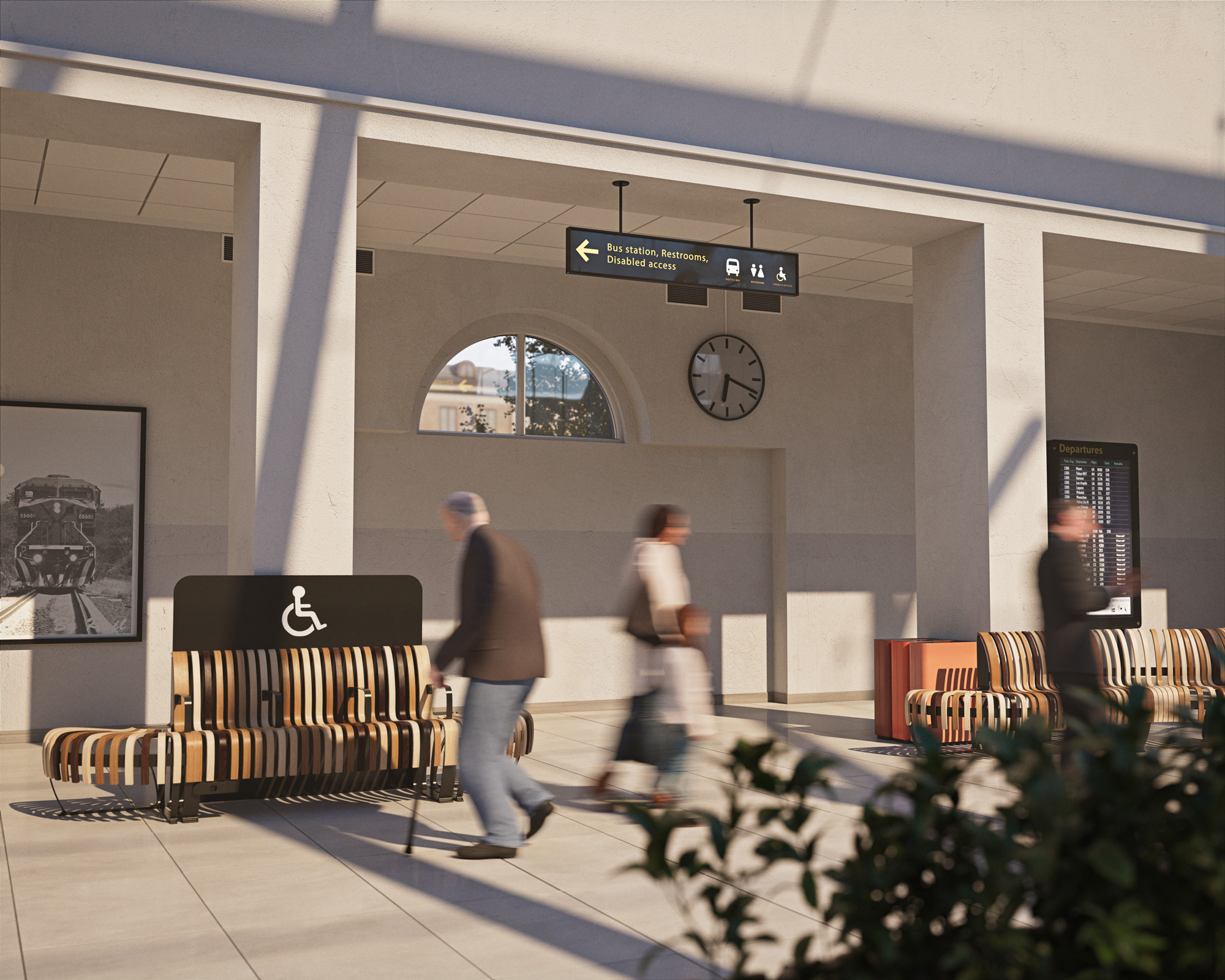 modular seating at train station