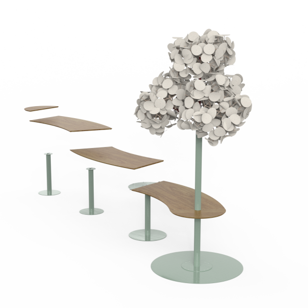 Modular seamless table with leaf lamp tree